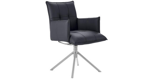 ARMLEHNSTUHL in Echtleder pigmentiert - Edelstahlfarben/Dunkelblau, Design, Leder/Metall (55/85/65cm) - Valnatura