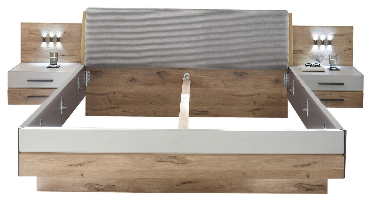 BETTANLAGE 180/200 cm  in Eichefarben, Hellgrau   - Eichefarben/Hellgrau, Modern, Holzwerkstoff (180/200cm) - Venda