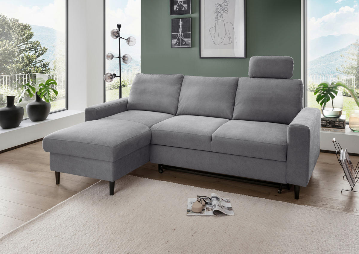 ECKSCHLAFSOFA Chenille Dunkelgrau  - Dunkelgrau/Schwarz, MODERN, Holz/Textil (147/234cm) - Livetastic
