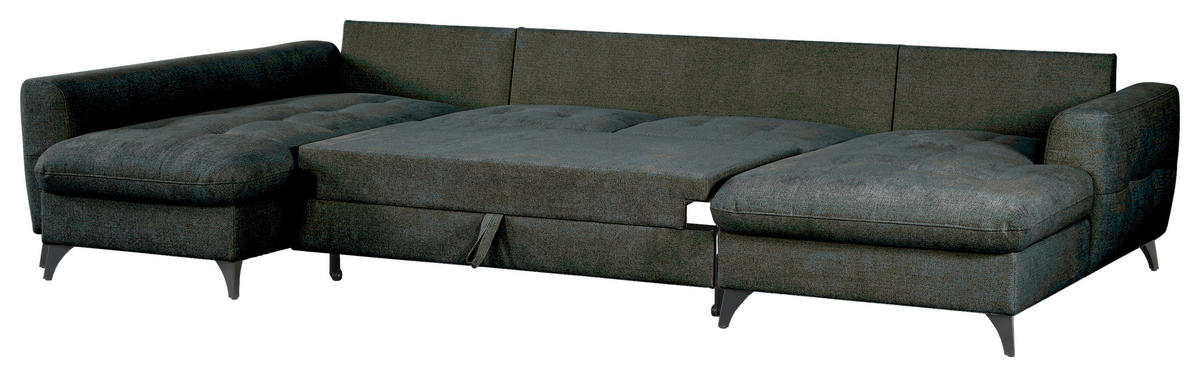 WOHNLANDSCHAFT Grau Chenille  - Schwarz/Grau, KONVENTIONELL, Textil/Metall (188/340/160cm) - Xora