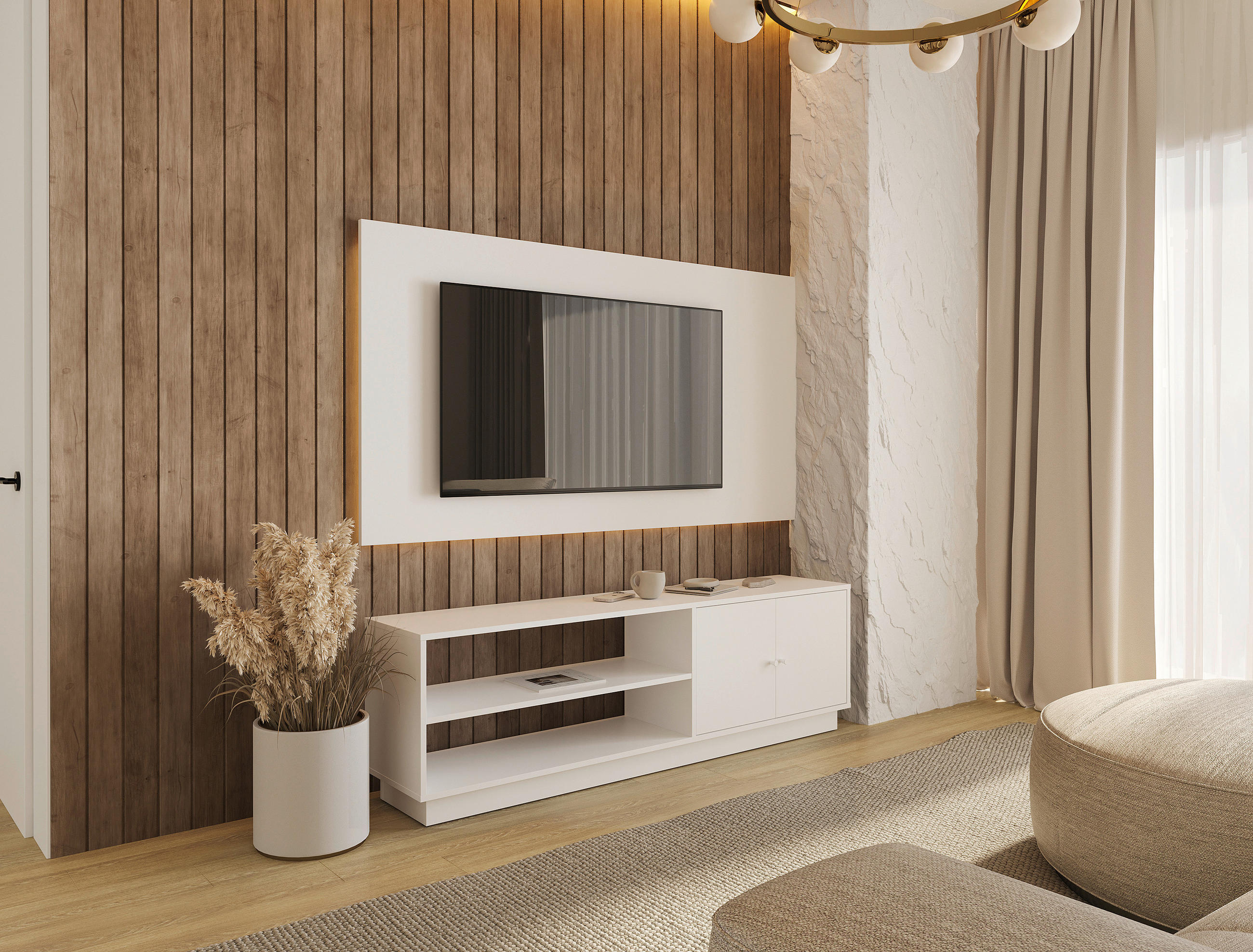 TV-ELEMENT 161/50/33,5 cm  - Weiß, Basics, Holzwerkstoff/Kunststoff (161/50/33,5cm) - Boxxx