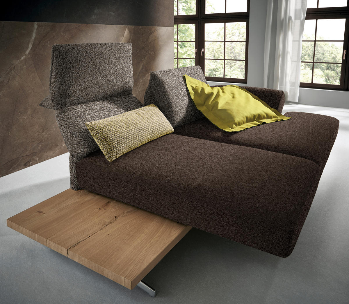 ECKSOFA in Flachgewebe Braun  240/132 cm  - Chromfarben/Braun, Design, Holz/Textil (240/132cm) - Koinor
