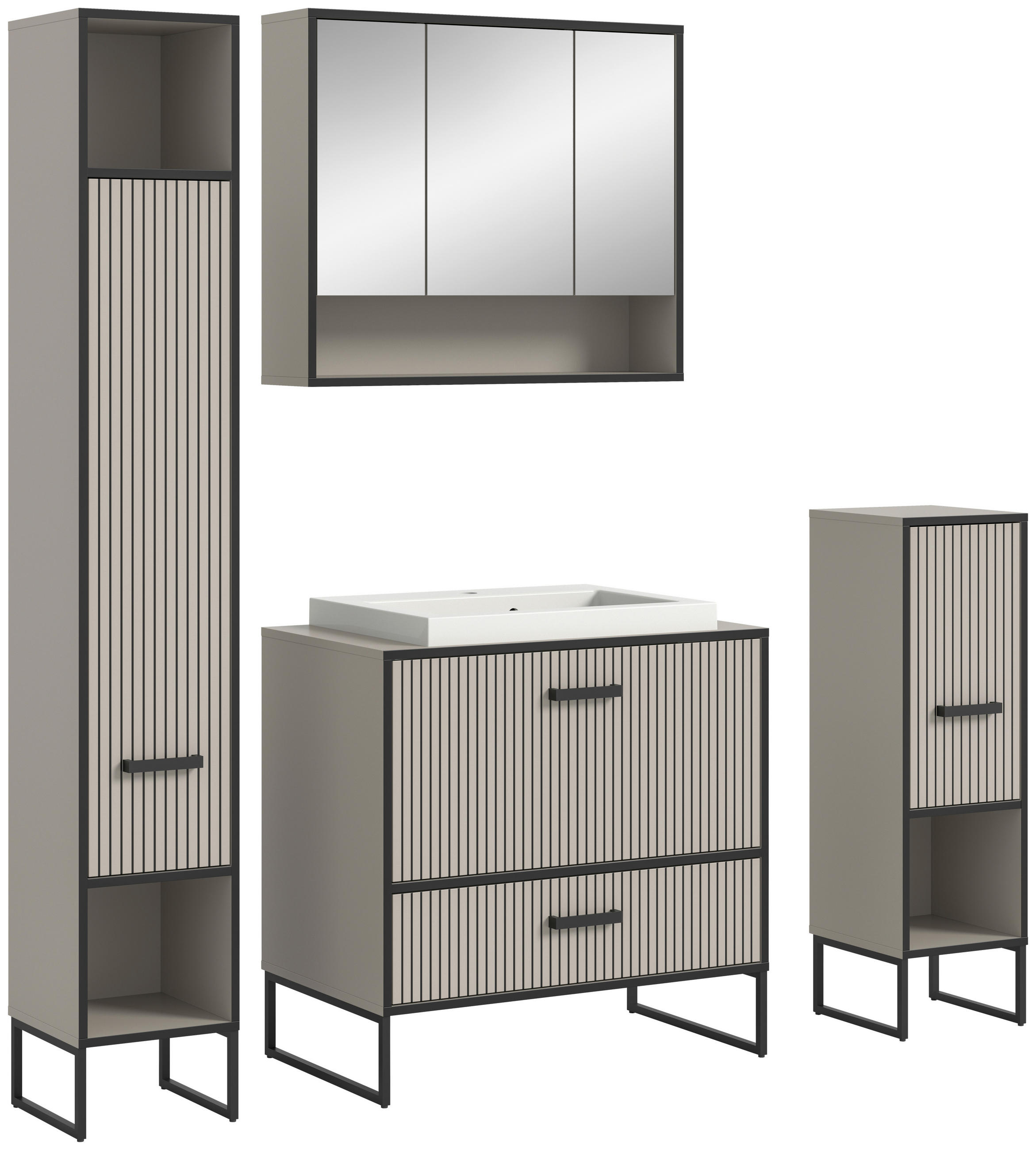 BADEZIMMER 4-teilig in 140 cm - Schwarz, MODERN, Holzwerkstoff/Metall (140cm) - MID.YOU