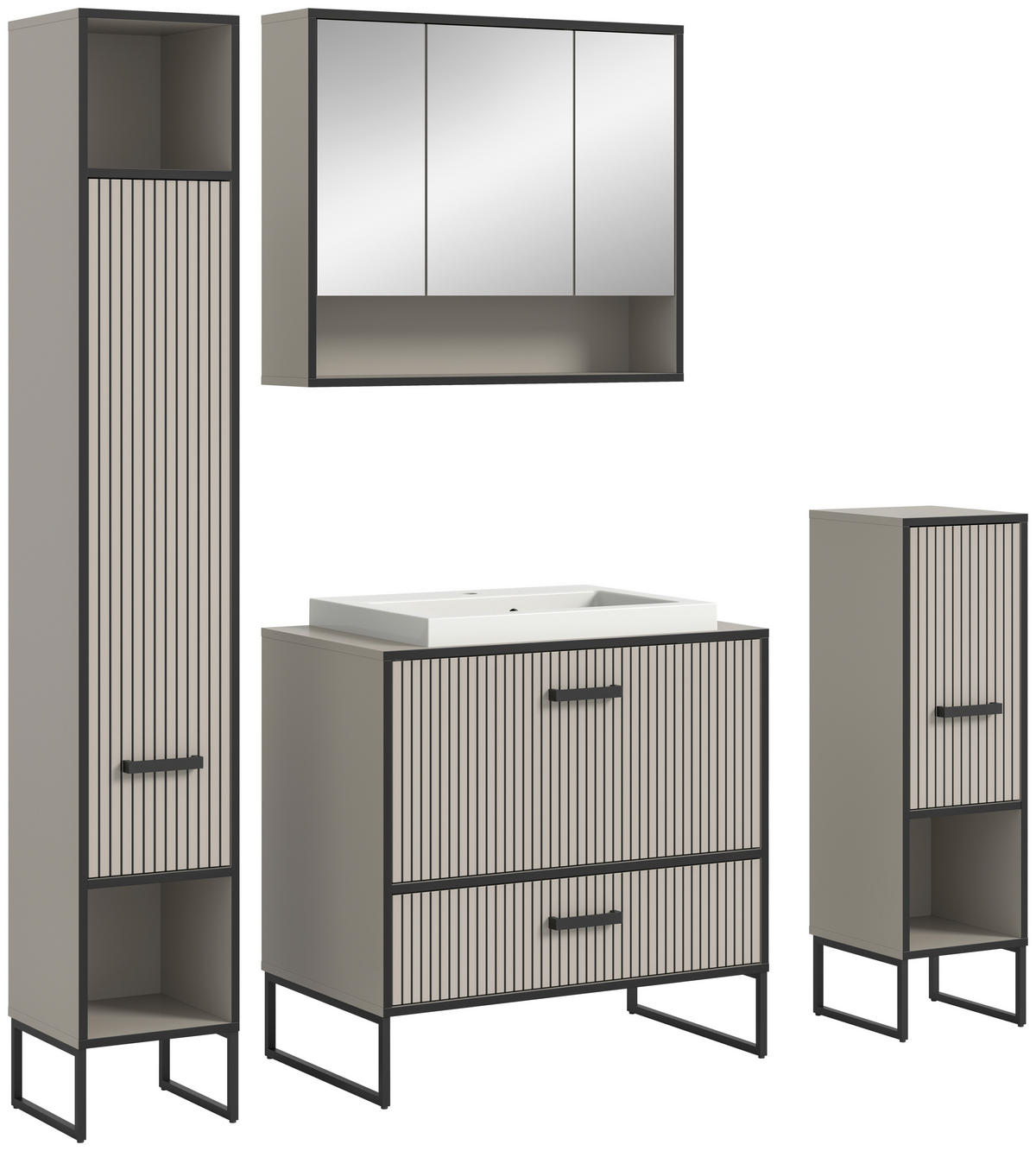 BADEZIMMER 4-teilig  in 140 cm  - Kaschmir/Schwarz, MODERN, Holzwerkstoff/Metall (140cm) - MID.YOU