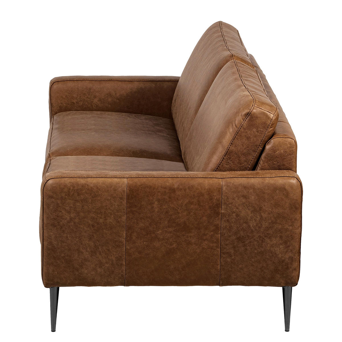 3,5-SITZER SPRING in Lederlook Echtleder Braun  - Schwarzchrom/Braun, Design, Leder/Textil (207/85/92cm) - Livetastic