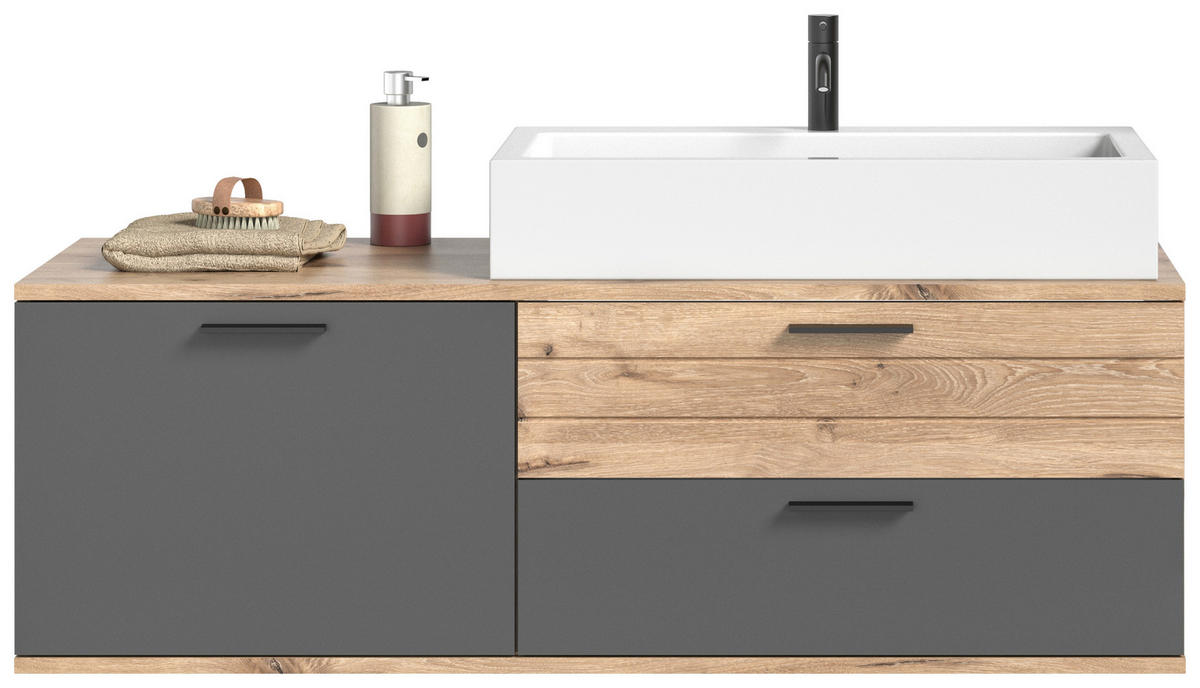 BADEZIMMER 4-teilig  in 177 cm  - Eichefarben/Weiß Hochglanz, MODERN, Glas/Keramik (177cm) - MID.YOU
