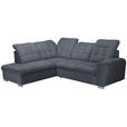 ECKSOFA Anthrazit Chenille  inkl. Bettkasten, Schlaffunktion, Rücken echt, Kopfteilverstellung, Liegefläche im Originalstoff  - Chromfarben/Anthrazit, KONVENTIONELL, Kunststoff/Textil (205/260cm) - Carryhome
