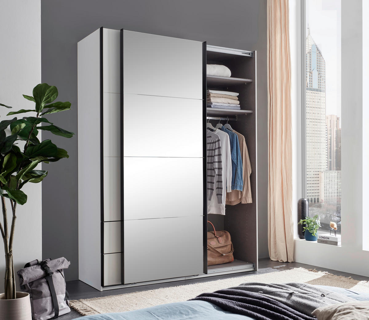 SCHWEBETÜRENSCHRANK 170/225,5/60,5 cm 2-türig Schwarz, Weiß  - Schwarz/Weiß, KONVENTIONELL, Glas/Holzwerkstoff (170/225,5/60,5cm) - Xora