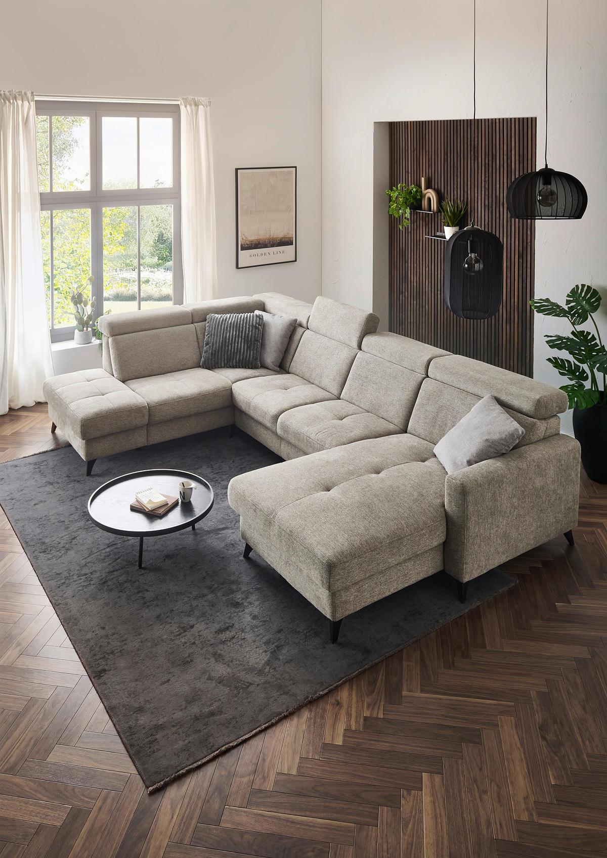 WOHNLANDSCHAFT Beldomo System Graubraun Flachgewebe  - Graubraun/Schwarz, KONVENTIONELL, Textil/Metall (215/333/174cm) - Beldomo System