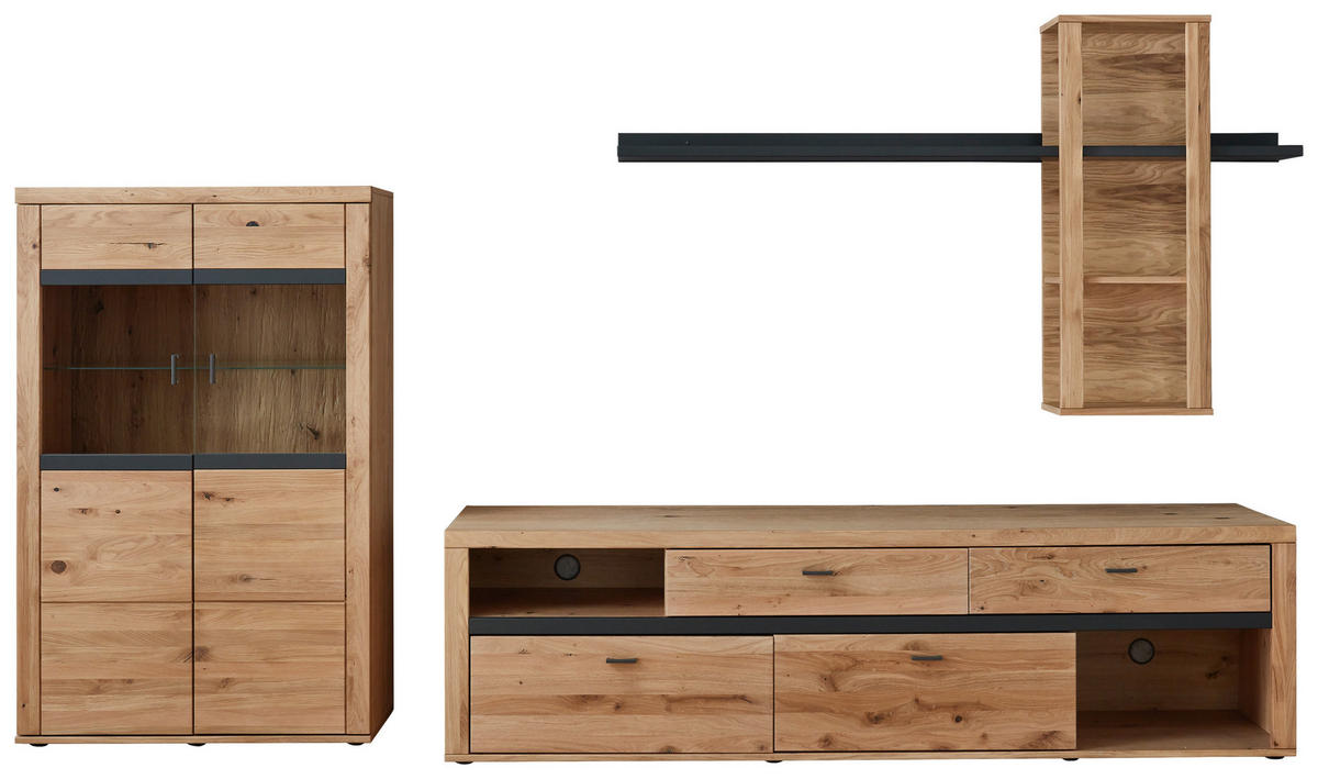 WOHNWAND  in Grau, Eichefarben  320,2/189,3/50,2 cm  - Eichefarben/Grau, Design, Glas/Holz (320,2/189,3/50,2cm) - Modante