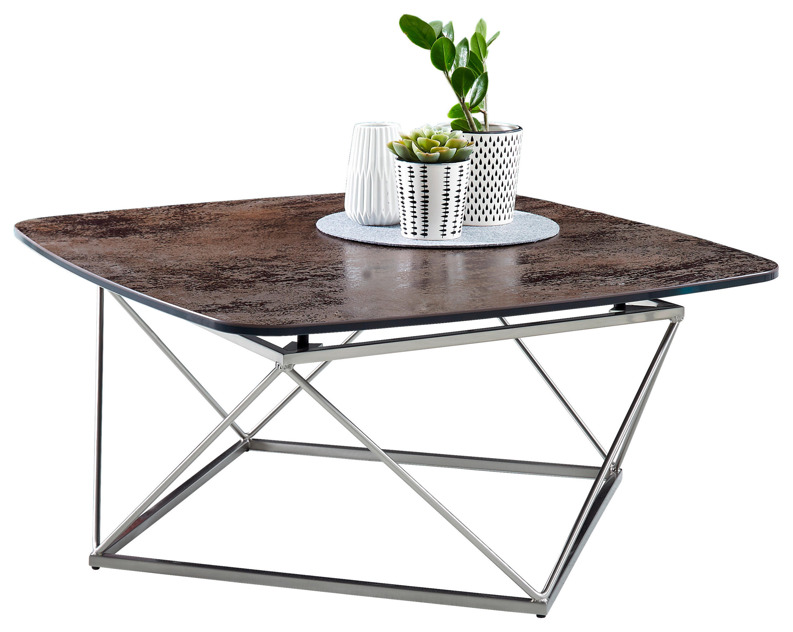 COUCHTISCH Keramik Kristallglas 87/87/40 cm quadratisch Schwarz, Nickelfarben  - Schwarz/Nickelfarben, Design, Glas/Keramik (87/87/40cm) - Naos