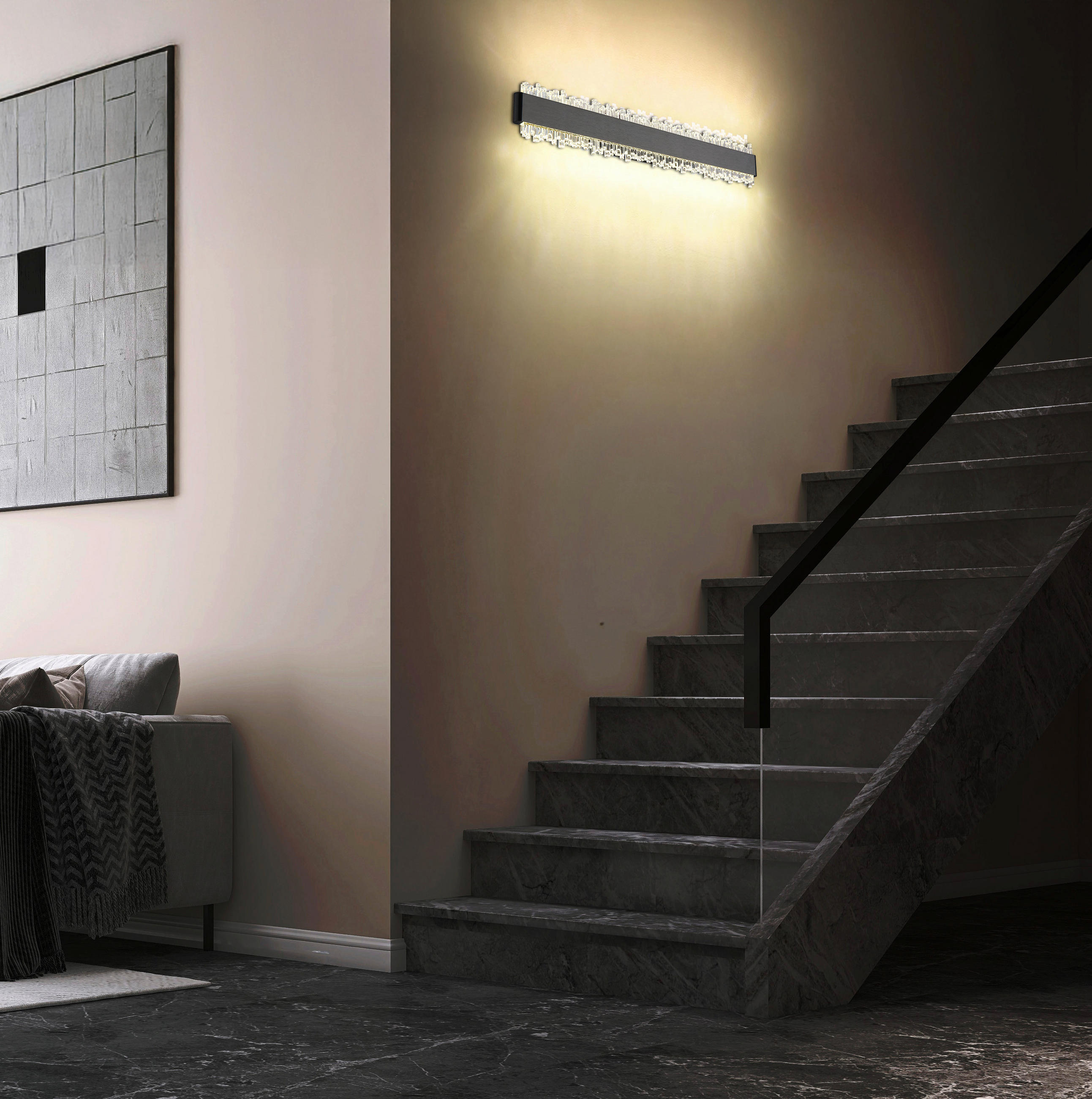 LED-WANDLEUCHTE 48/8/4 cm   - Klar/Schwarz, Design, Kunststoff/Metall (48/8/4cm) - Globo