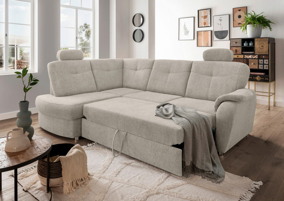ECKSCHLAFSOFA in Chenille Beige  - Chromfarben/Beige, Modern, Kunststoff/Textil (180/264cm) - Livetastic