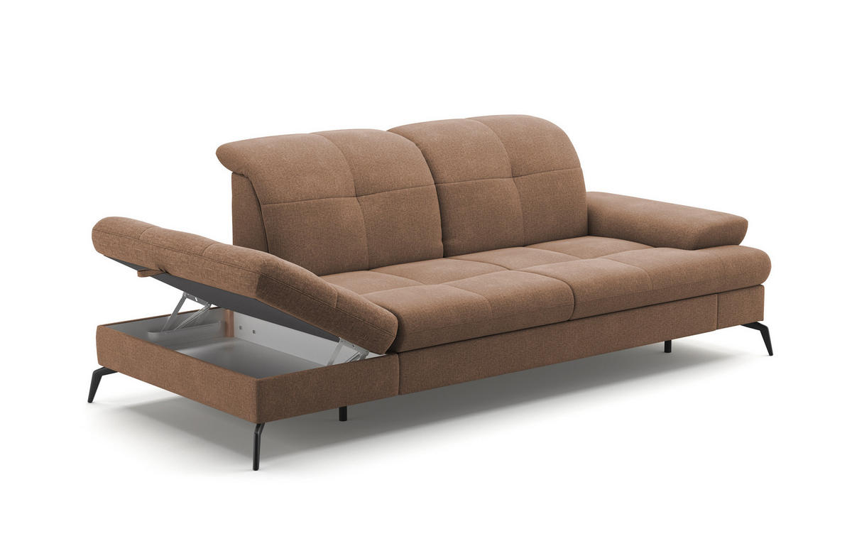 RÉCAMIERE in Flachgewebe Hellbraun  - Hellbraun/Schwarz, Konventionell, Textil/Metall (231/90/122cm) - Sit & More