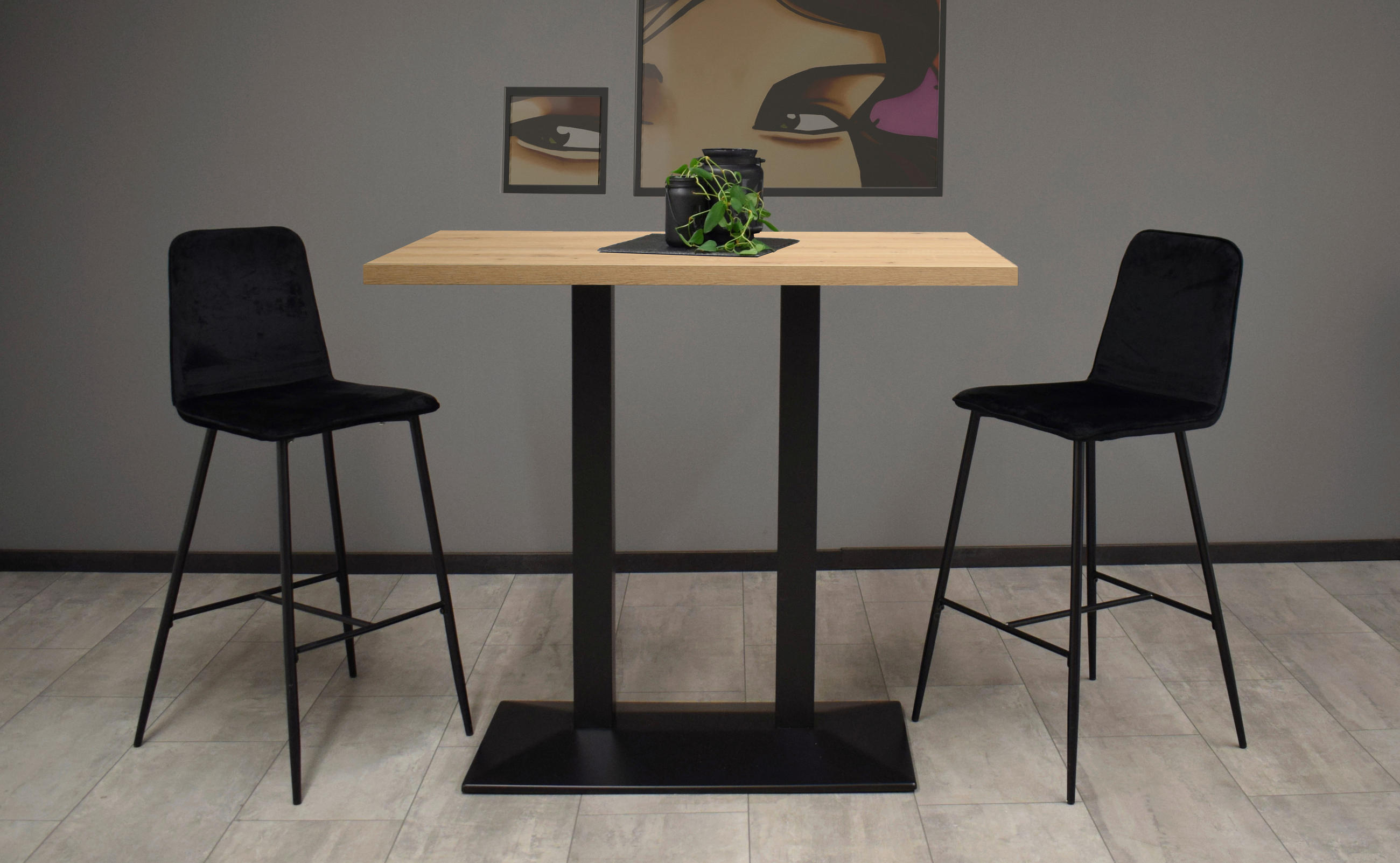 BARTISCH in Metall, Holzwerkstoff 120/70/105,5 cm   - Eichefarben/Schwarz, KONVENTIONELL, Holzwerkstoff/Metall (120/70/105,5cm) - Hom`in