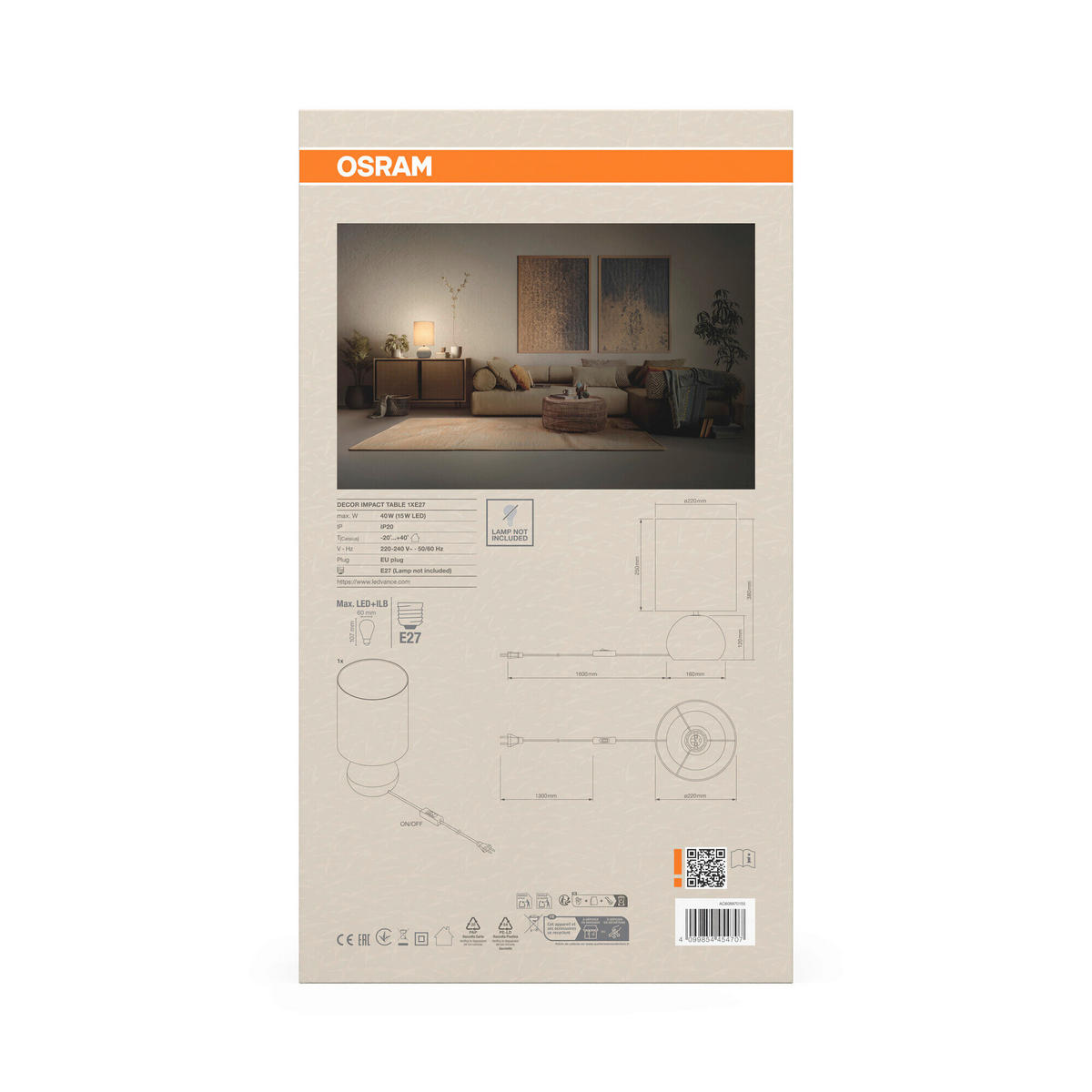 TISCHLEUCHTE 22/38 cm   - Beige/Grau, Basics, Stein (22/38cm) - Osram