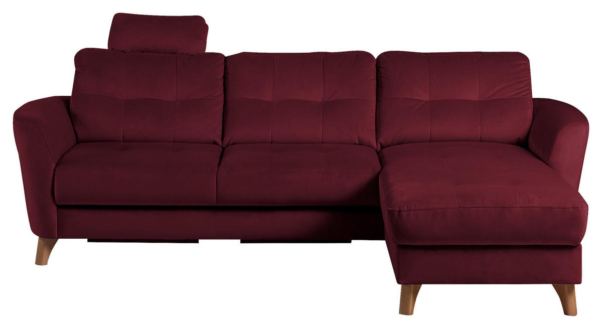 ECKSOFA Rot Samt Bettkasten, Schlaffunktion, Liegefläche im Originalstoff  - Buchefarben/Rot, Design, Holz/Textil (238/168cm) - Livetastic