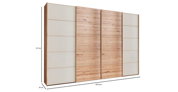 SCHWEBETÜRENSCHRANK 330/217/67 cm 4-türig  - Champagner/Buchefarben, Natur, Glas/Holz (330/217/67cm) - Linea Natura