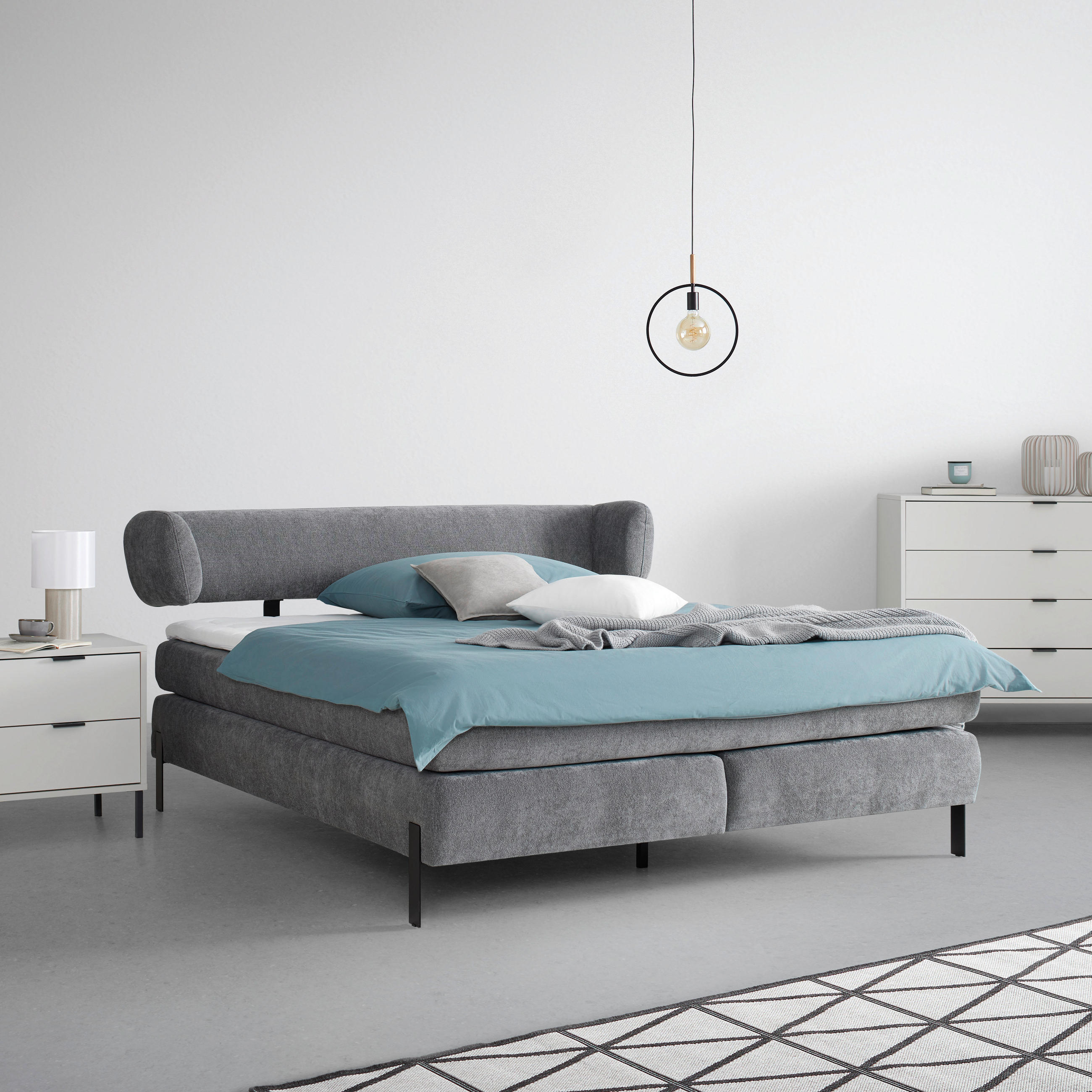 KONTINENTALSÄNG 180/200 cm  i grafitfärgad  - grafitfärgad/svart, Modern, metall/textil (180/200cm) - Visionight