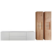 WOHNWAND  Weiss, Eichefarben 350/204,6/48,5 cm  - Weiss/Eichefarben, Design, Glas/Holz (350/204,6/48,5cm) - Celina Home