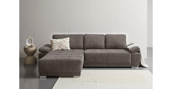 ECKSOFA Taupe Chenille Rückenkissen, Bettkasten, Schlaffunktion, Rücken echt, Armteilverstellung, Liegefläche im Originalstoff  - Taupe/Silberfarben, KONVENTIONELL, Holz/Textil (187/293cm) - Carryhome