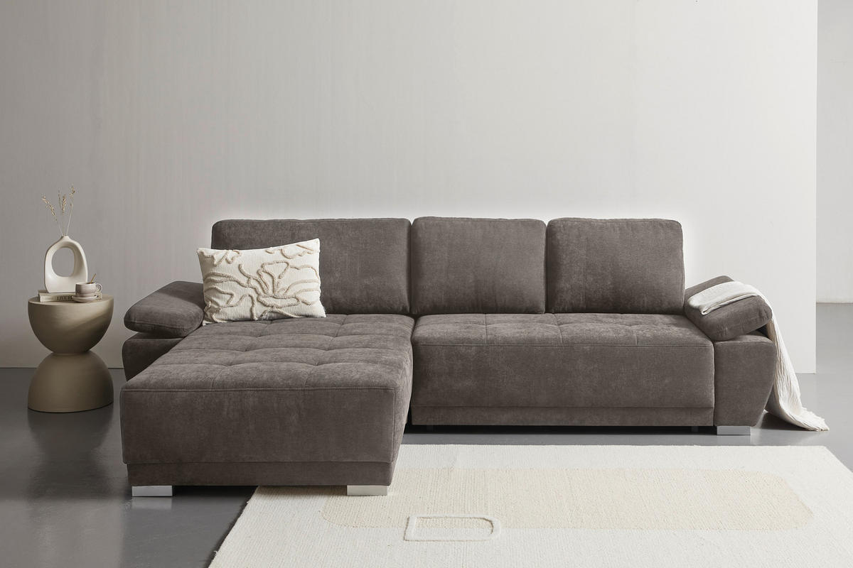 ECKSOFA Taupe Chenille  - Taupe/Silberfarben, KONVENTIONELL, Holz/Textil (187/293cm) - Carryhome