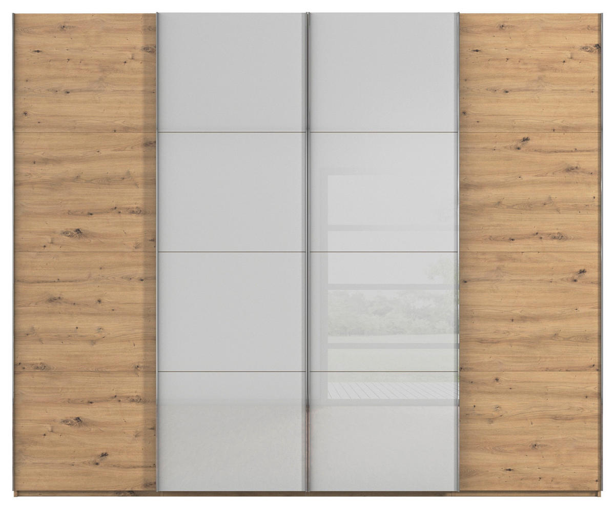 SCHWEBETÜRENSCHRANK 271/223/68 cm 4-türig Grau, Eiche Artisan  - Chromfarben/Eiche Artisan, KONVENTIONELL, Glas/Holzwerkstoff (271/223/68cm) - Novel