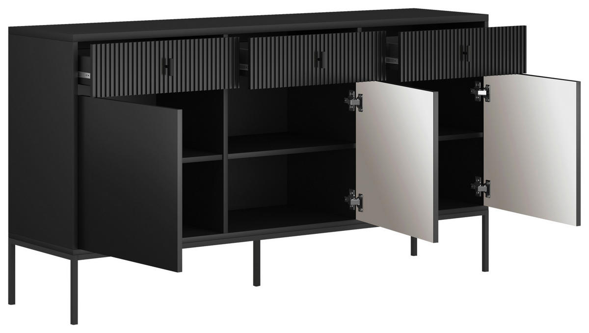 SIDEBOARD Maggiore  in 154,5/82,6/39 cm  - Schwarz, Design, Holzwerkstoff/Metall (154,5/82,6/39cm) - Boxxx