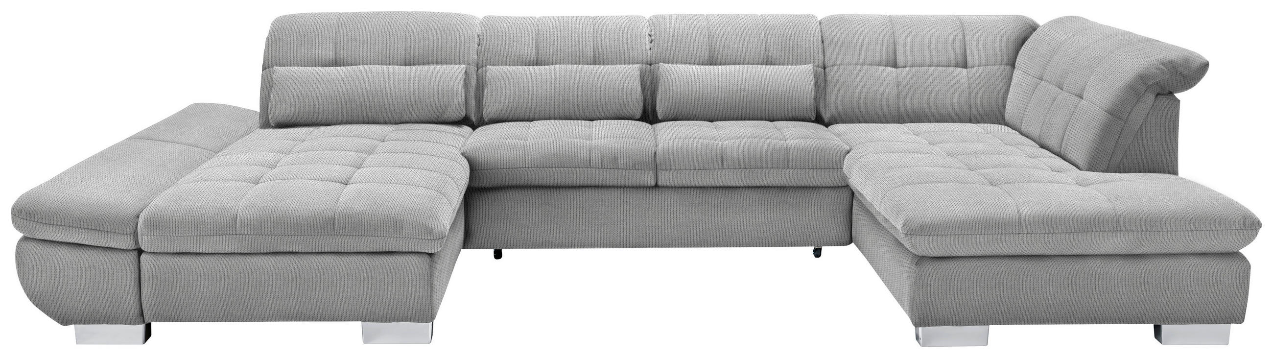 WOHNLANDSCHAFT in Mikrofaser Hellgrau  - Chromfarben/Hellgrau, Design, Kunststoff/Textil (204/350/211cm) - Xora