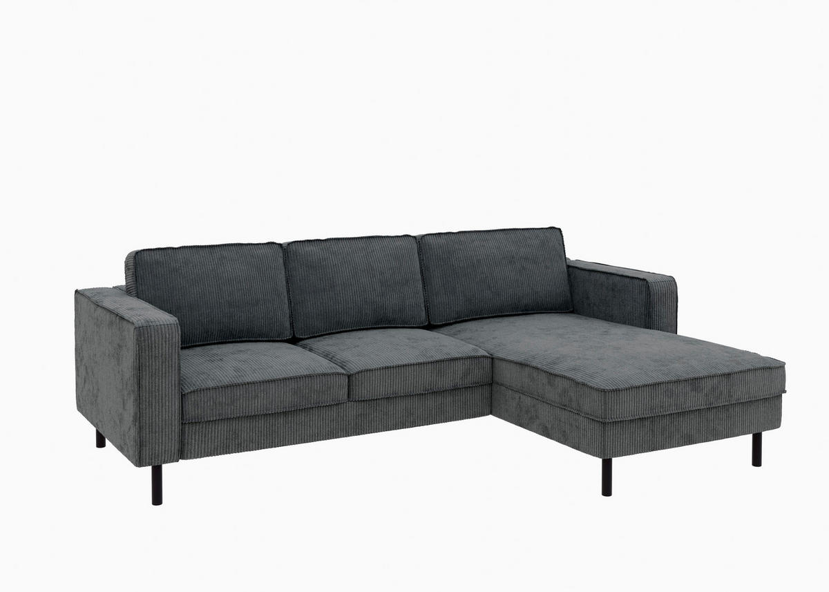 ECKSCHLAFSOFA WATKINS  mit Schlafen auf Sitzhöhe, Rücken echt, Armteil links, Armteil rechts Cord Dunkelgrau  - Dunkelgrau/Schwarz, MODERN, Textil/Metall (232/161cm) - Trendmanufaktur
