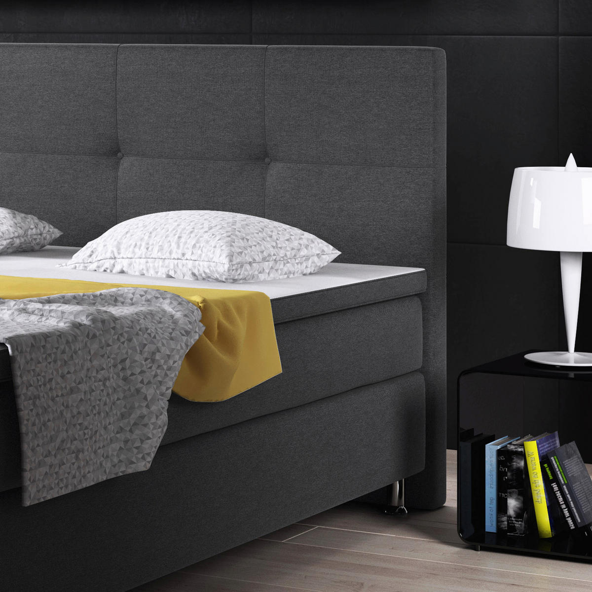 BOXSPRINGBETT 180/200 cm  in Anthrazit  - Anthrazit/Silberfarben, KONVENTIONELL, Textil/Metall (180/200cm) - MID.YOU
