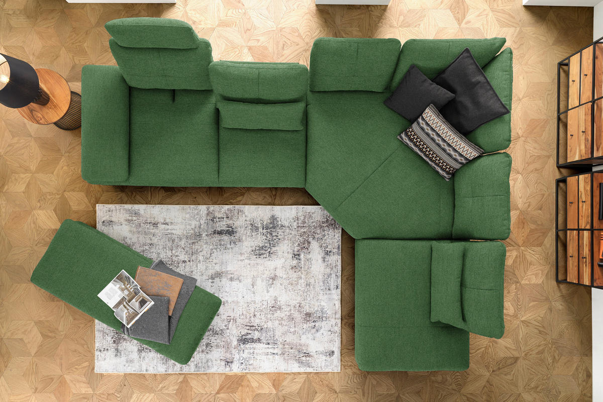 ECKSOFA in Flachgewebe Grün  - Schwarz/Grün, Design, Textil/Metall (344/271cm) - Chilliano