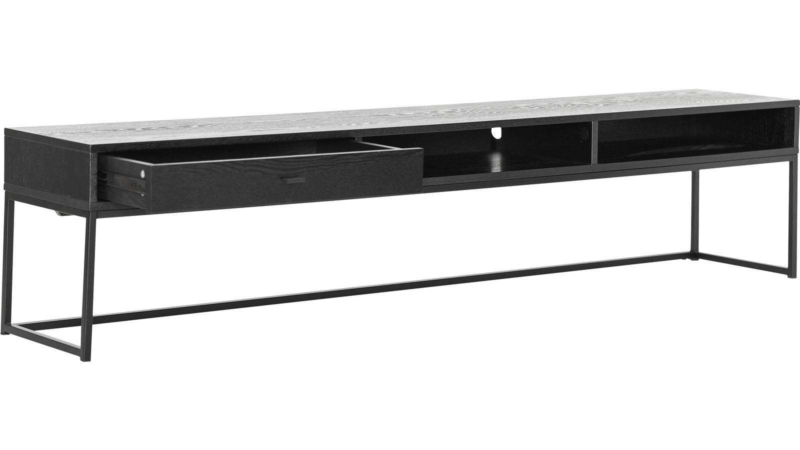 TV-BÄNK i delar i massivt trä, faner ask svart  - svart, Design, metall/trä (180/40/35cm) - Best Price