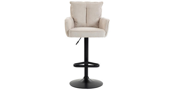 BARHOCKER Cord Beige Eisen Stoffauswahl, Sitzfläche 360° drehbar, inklusive Armlehnen  - Beige/Schwarz, Design, Textil/Metall (54/101-122/58cm) - Novel