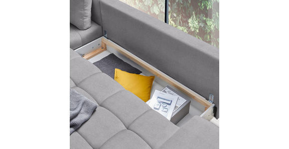 ECKSOFA Grau Webstoff Rückenkissen, Bettkasten, Schlaffunktion, Rücken echt  - Schwarz/Grau, Design, Textil/Metall (212/315cm) - Carryhome