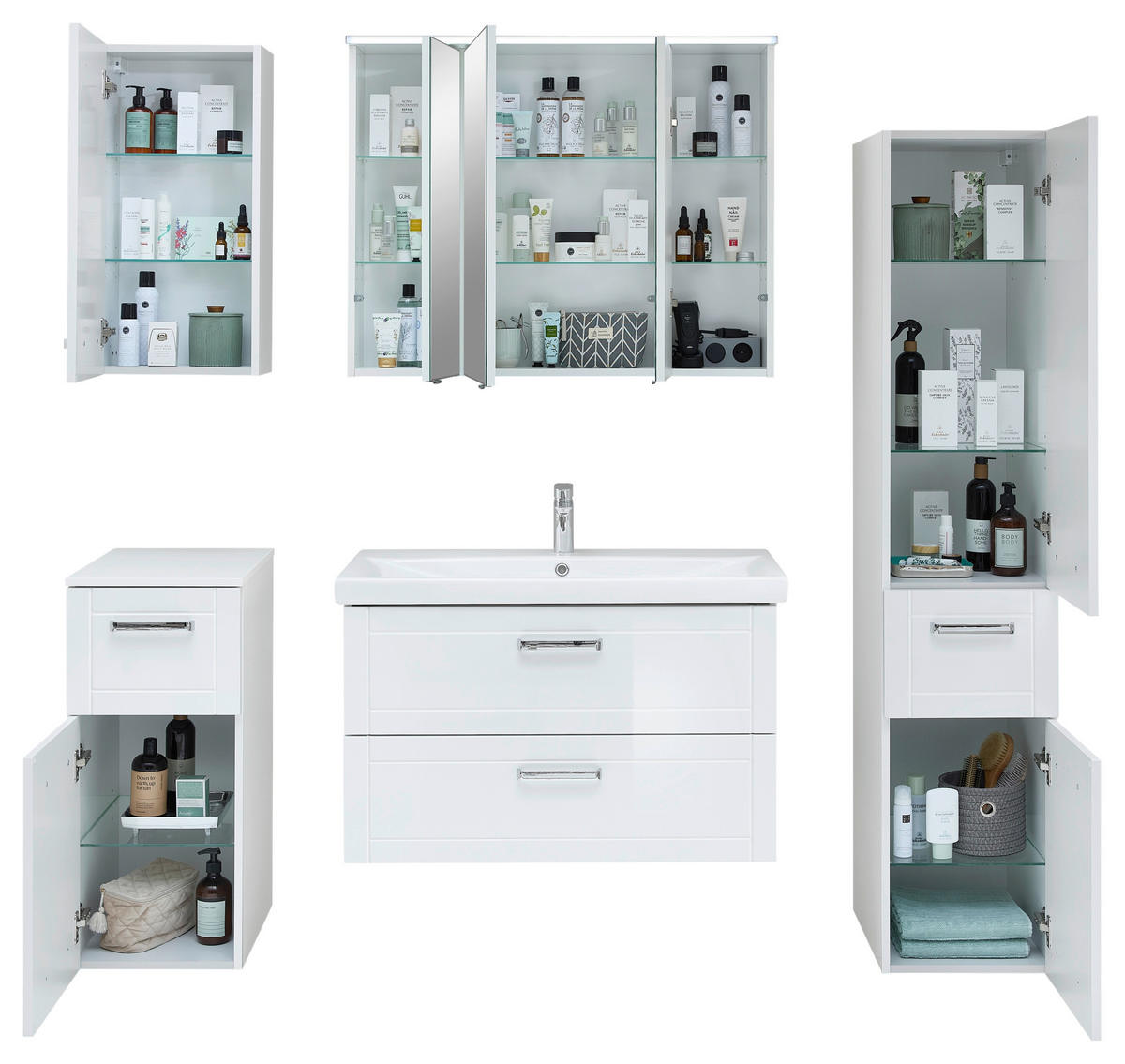 BADEZIMMER 6-teilig  in 160 cm  - Chromfarben/Weiß Hochglanz, MODERN, Glas/Keramik (160cm) - Sadena