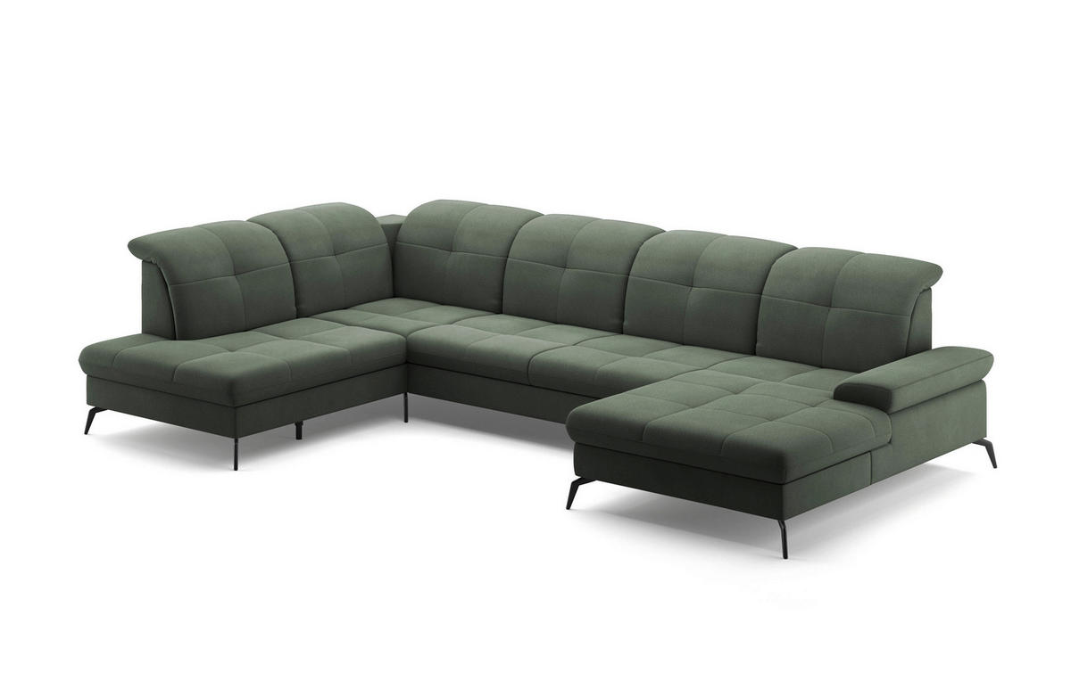 WOHNLANDSCHAFT in Flachgewebe Grün  - Schwarz/Grün, Konventionell, Textil/Metall (231/357/185cm) - Sit & More