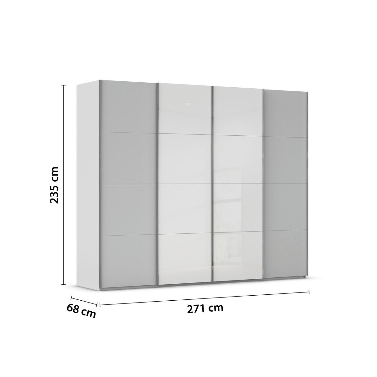 SCHWEBETÜRENSCHRANK 271/235/68 cm 4-türig Grau, Weiß  - Chromfarben/Weiß, KONVENTIONELL, Glas/Holzwerkstoff (271/235/68cm) - Novel