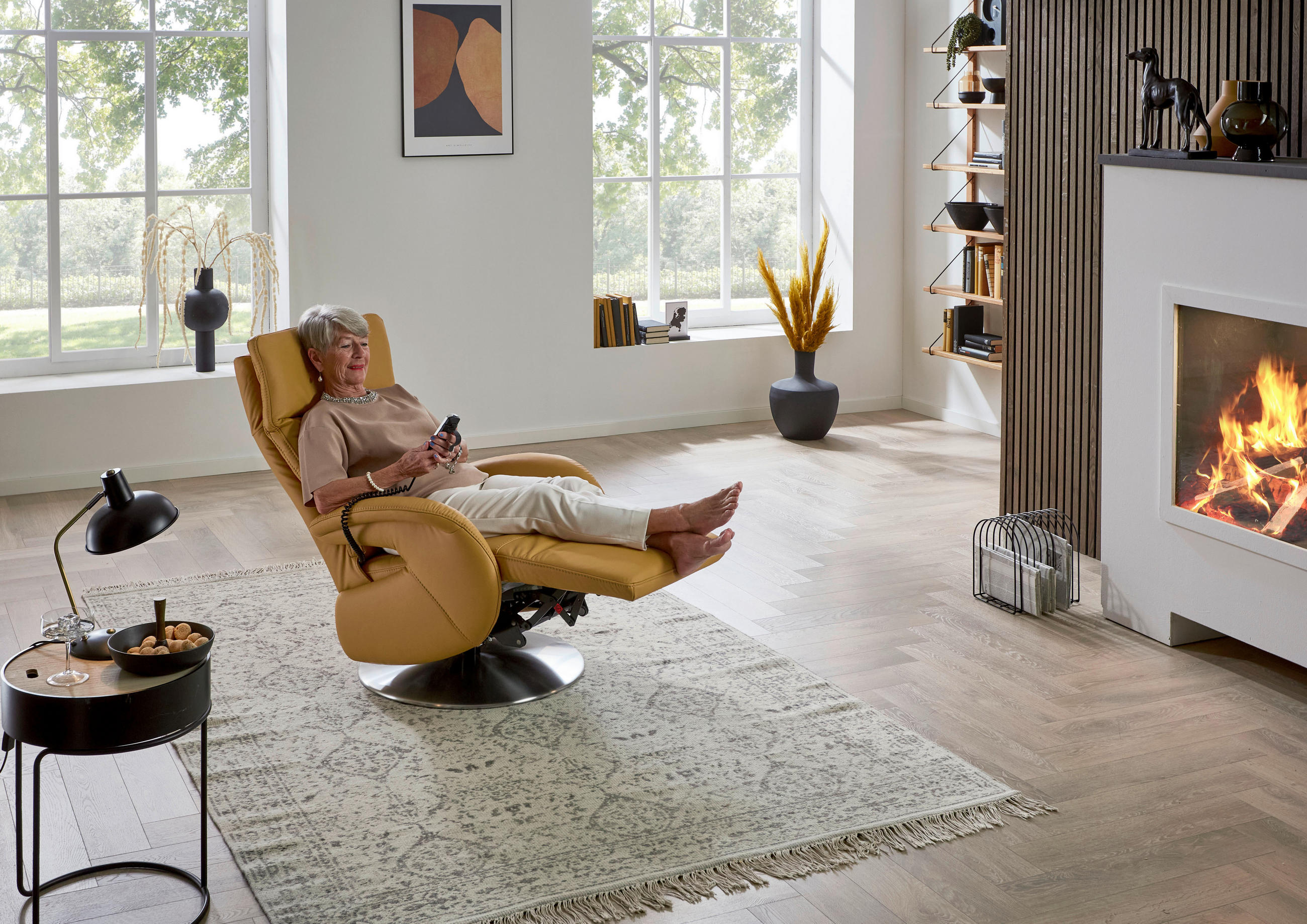 RELAXSESSEL in Leder Currygelb  - Currygelb/Edelstahlfarben, Design, Leder/Metall (70/108/80cm) - Cantus