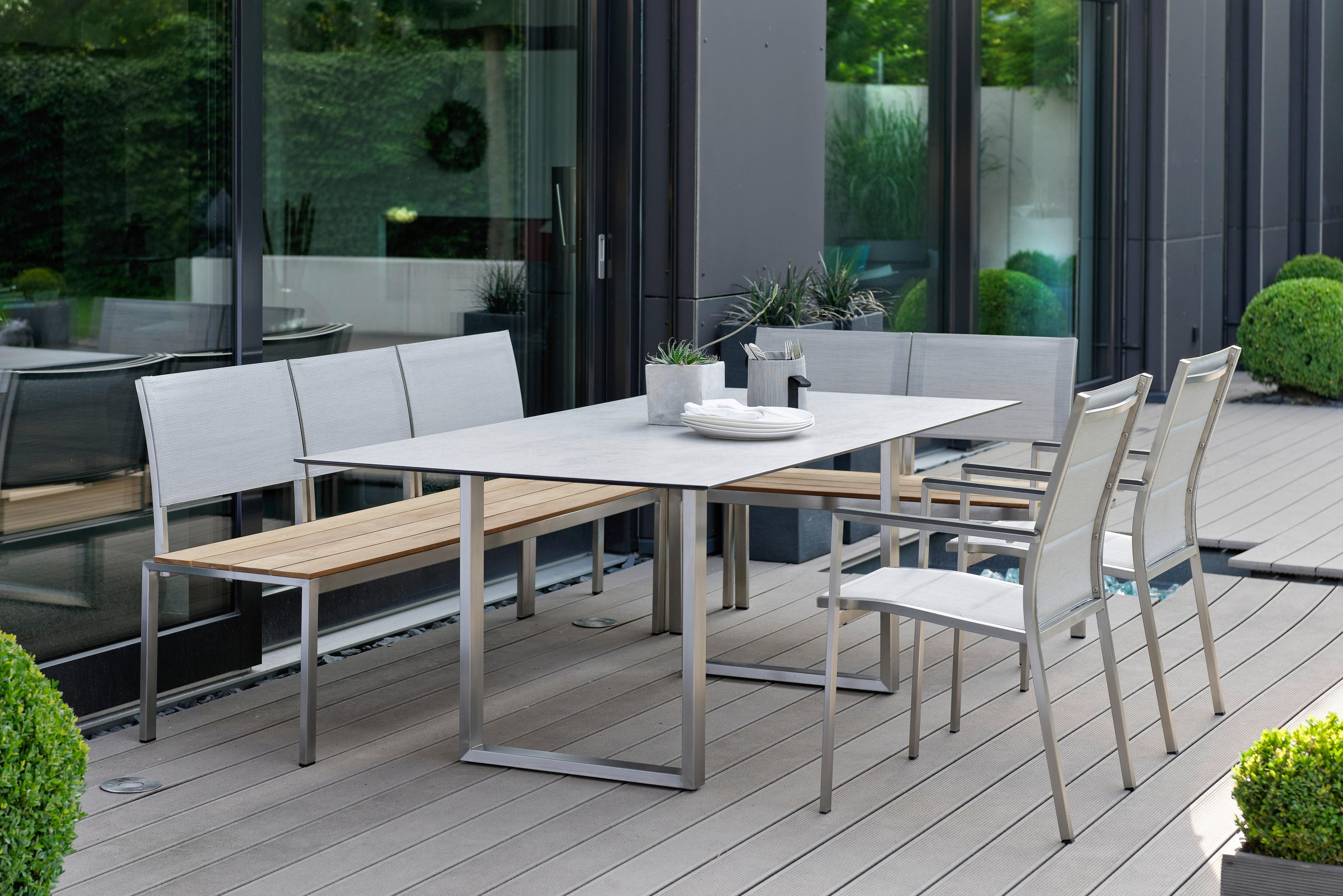 GARTENTISCH 160/90/73 cm Metall, Kunststoff rechteckig  - Edelstahlfarben/Dunkelgrau, Design, Kunststoff/Metall (160/90/73cm) - Stern