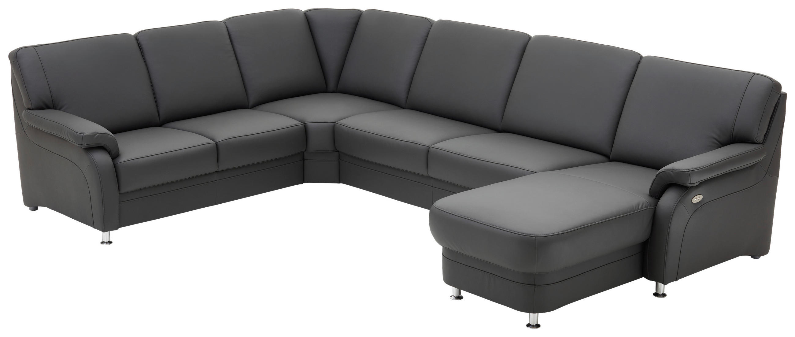 WOHNLANDSCHAFT Anthrazit Echtleder  - Anthrazit/Alufarben, KONVENTIONELL, Leder/Metall (239/329/165cm) - Beldomo Premium