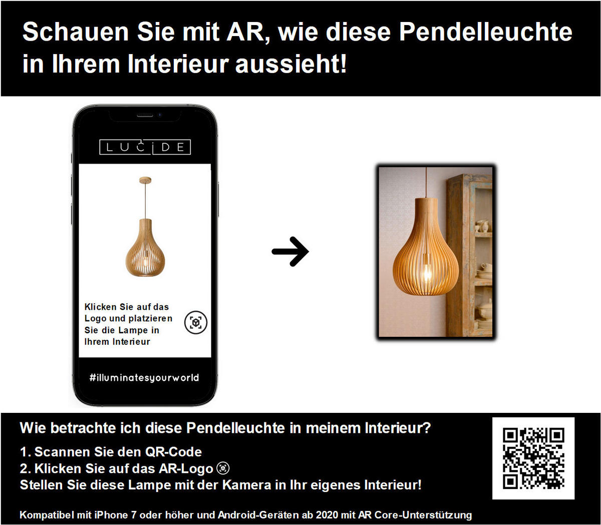 HÄNGELEUCHTE 38/38/185 cm    - Lifestyle, Holzwerkstoff (38/38/185cm) - Lucide