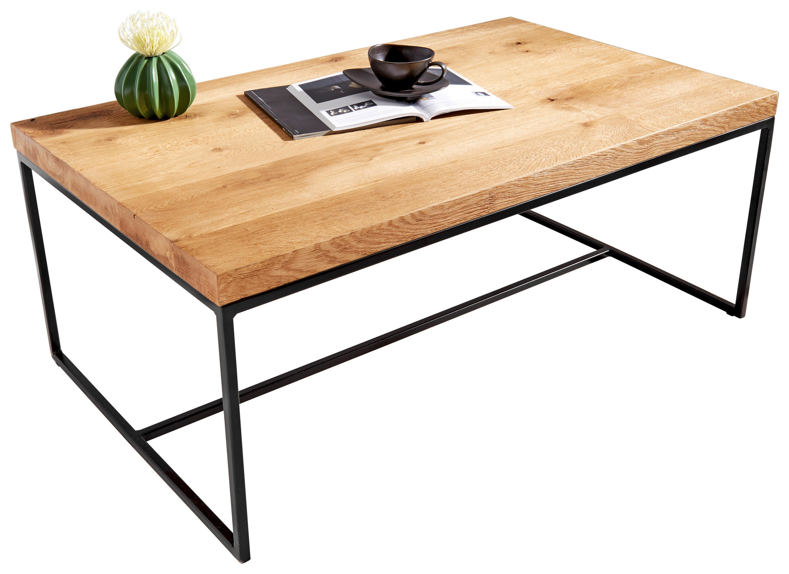 COUCHTISCH Eiche massiv 100/60/40 cm rechteckig Schwarz, Eichefarben  - Eichefarben/Schwarz, Design, Holz/Metall (100/60/40cm) - Novel