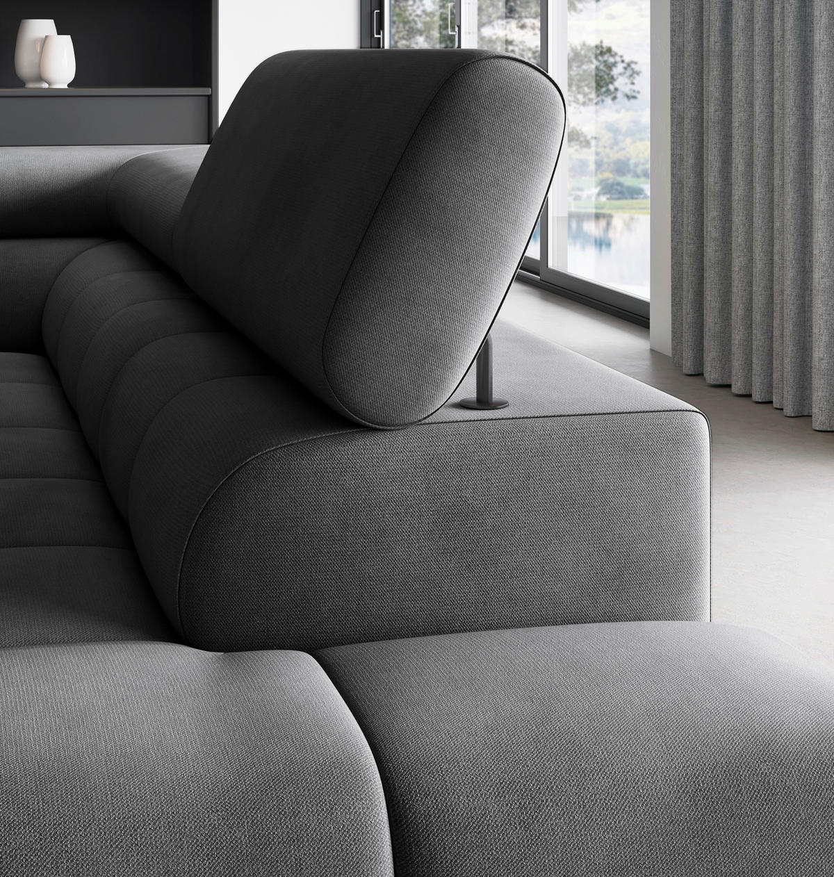 ECKSOFA FERUCCE in Flachgewebe Dunkelgrau  276/200 cm  - Dunkelgrau/Schwarz, Design, Textil/Metall (276/200cm) - MID.YOU