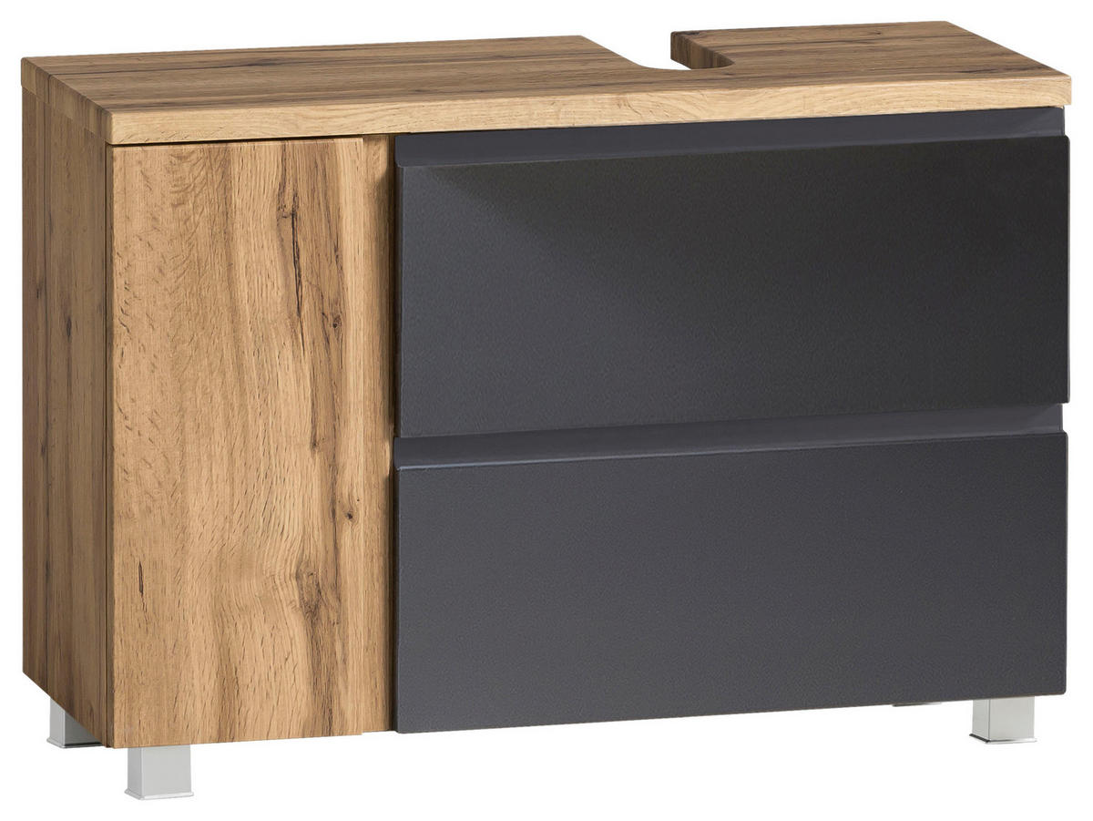 WASCHBECKENUNTERSCHRANK 85/56/35 cm  - Eiche Wotan/Grau, Modern, Holzwerkstoff (85/56/35cm) - Held