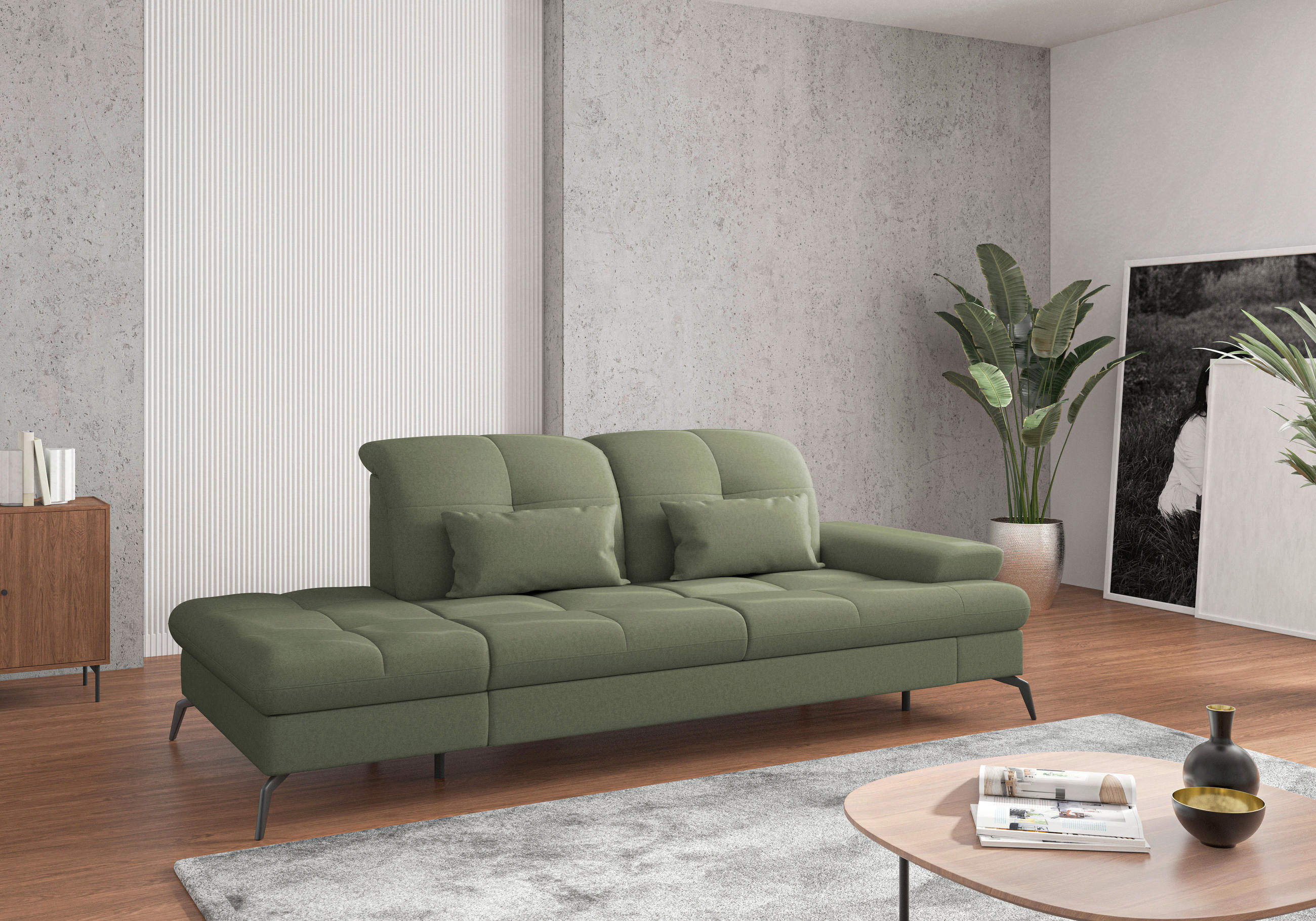 RÉCAMIERE in Flachgewebe Olivgrün  - Schwarz/Olivgrün, KONVENTIONELL, Textil/Metall (231/90/122cm) - Sit & More