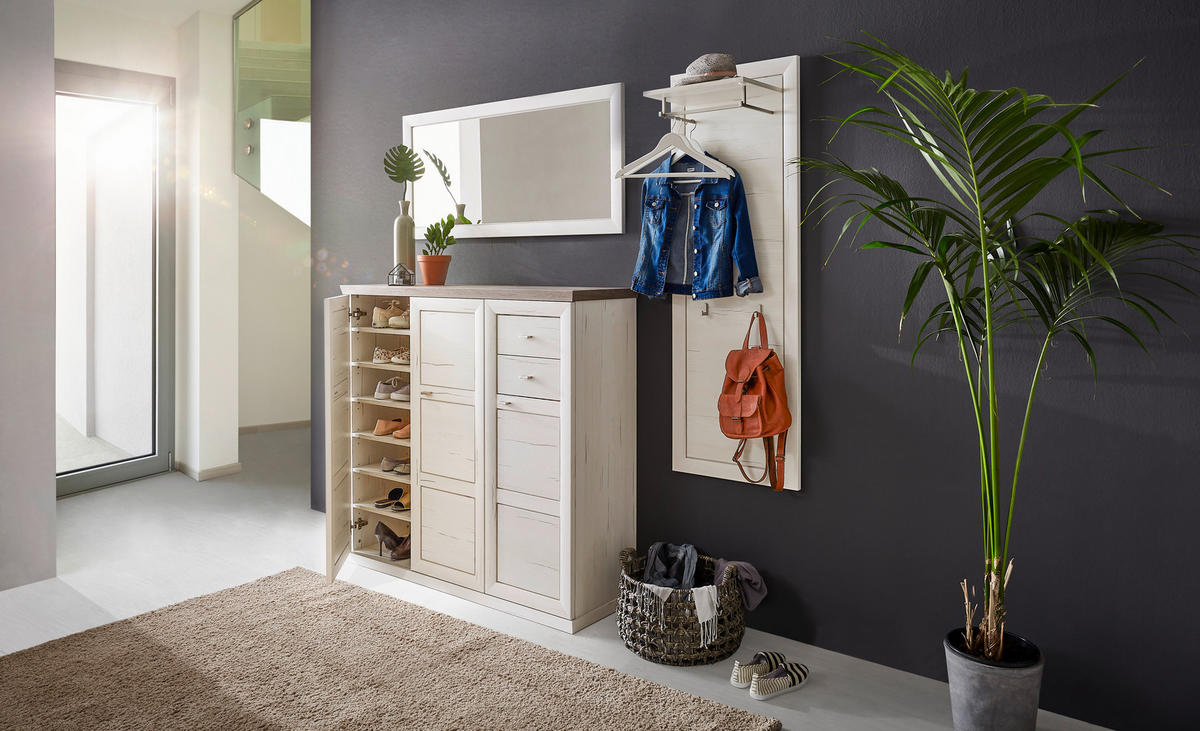 CIPŐSSZEKRÉNY 133,4/123/42,5 cm  - nikkelszínű/fehér, Lifestyle, műanyag/faalapú anyag (133,4/123/42,5cm) - Hom`in