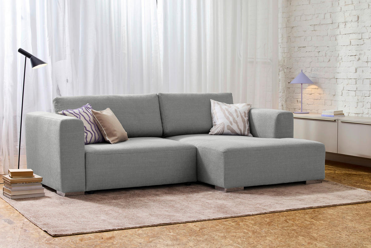 ECKSOFA inkl. Funktion Heaven Grau Flachgewebe  - Chromfarben/Grau, KONVENTIONELL, Textil/Metall (242/162cm) - Tom Tailor