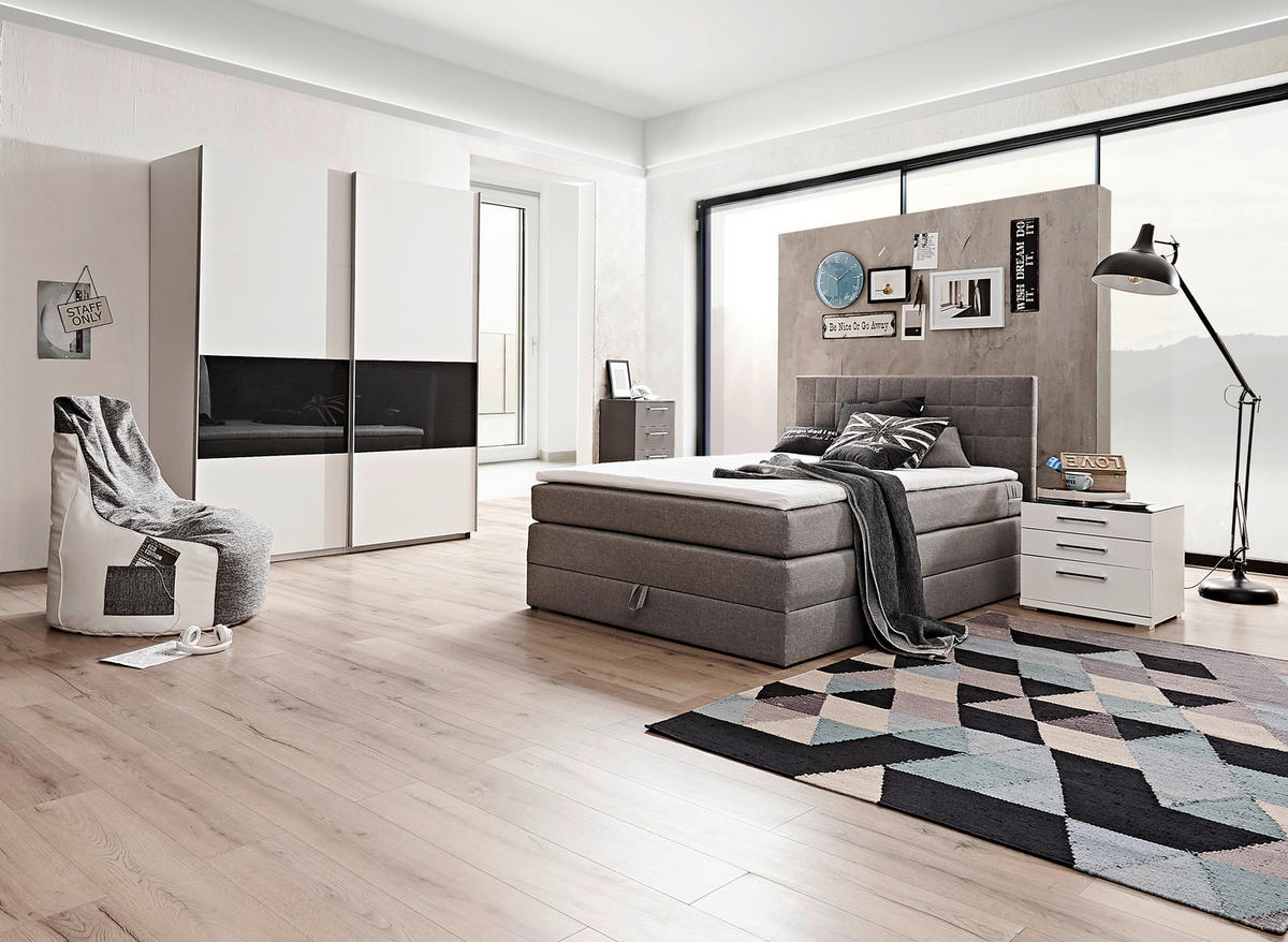 BOXSPRINGBETT 140/200 cm  in Grau  - Schwarz/Grau, Design, Kunststoff/Textil (140/200cm) - Xora