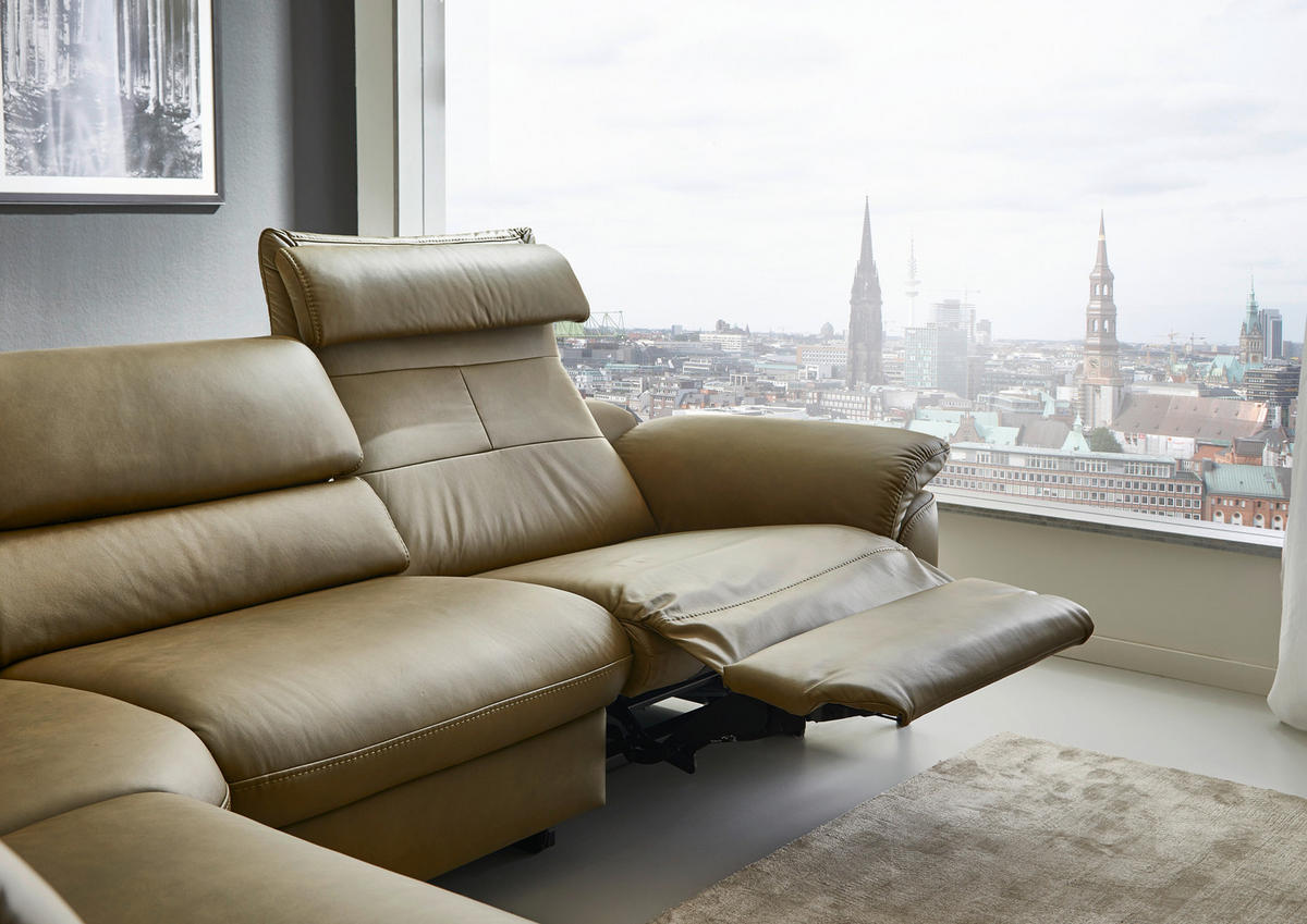 ECKSOFA inkl. Funktionen Valdera Schlammfarben Echtleder  - Schlammfarben/Schwarz, Design, Leder/Metall (246/280cm) - Hukla